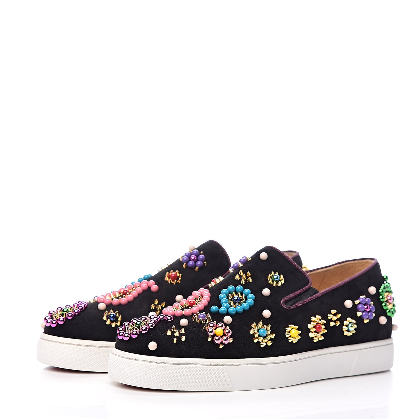 Velvet Beaded Candy Boat Flats 38.5 Black