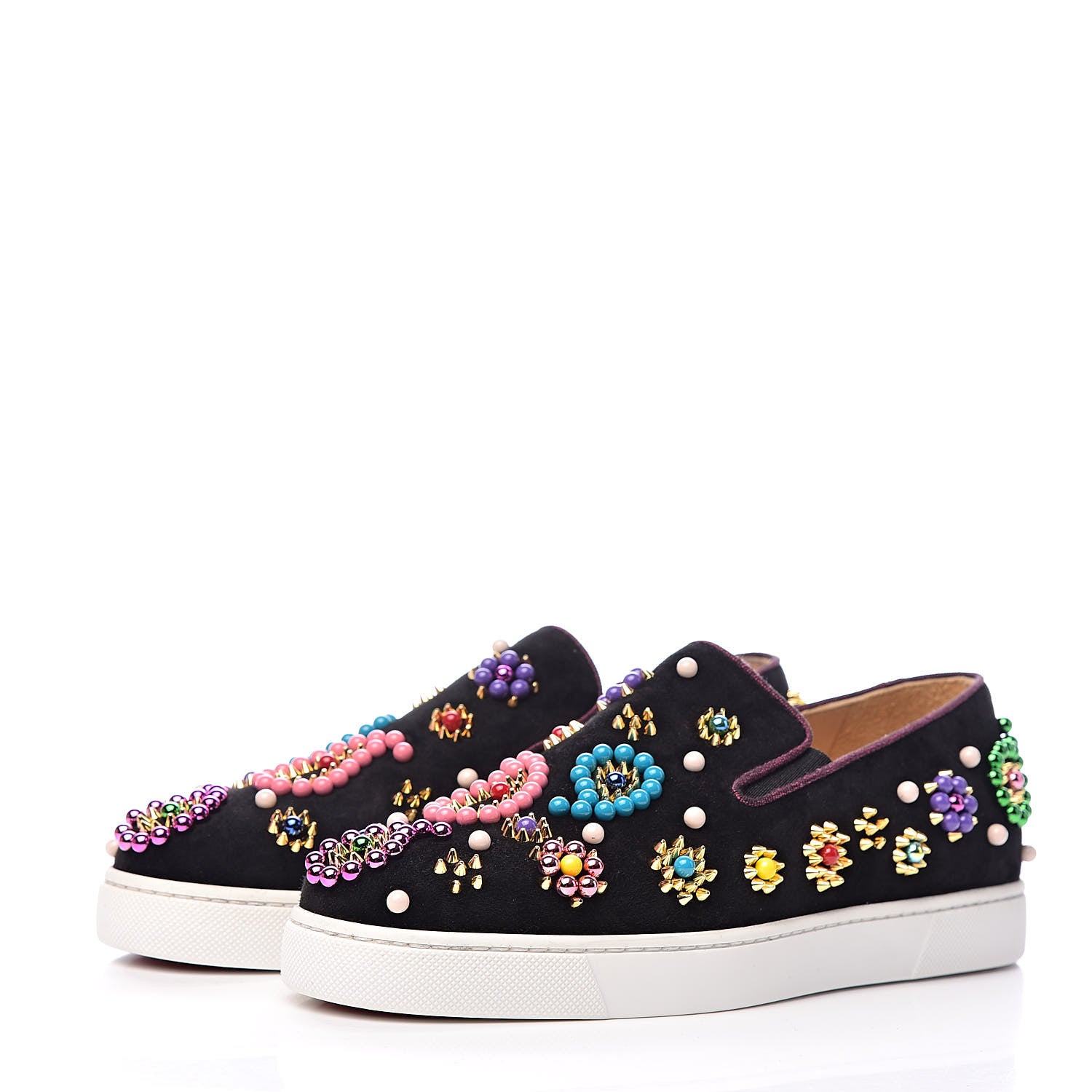 Christian Louboutin Velvet Beaded Candy Boat Flats 38.5 Black 3 of 12
