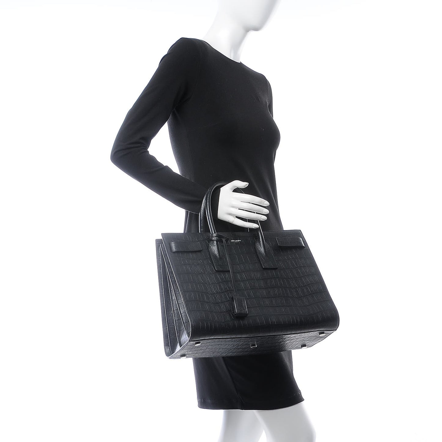Calfskin Crocodile Embossed Large Sac De Jour Carryall Black