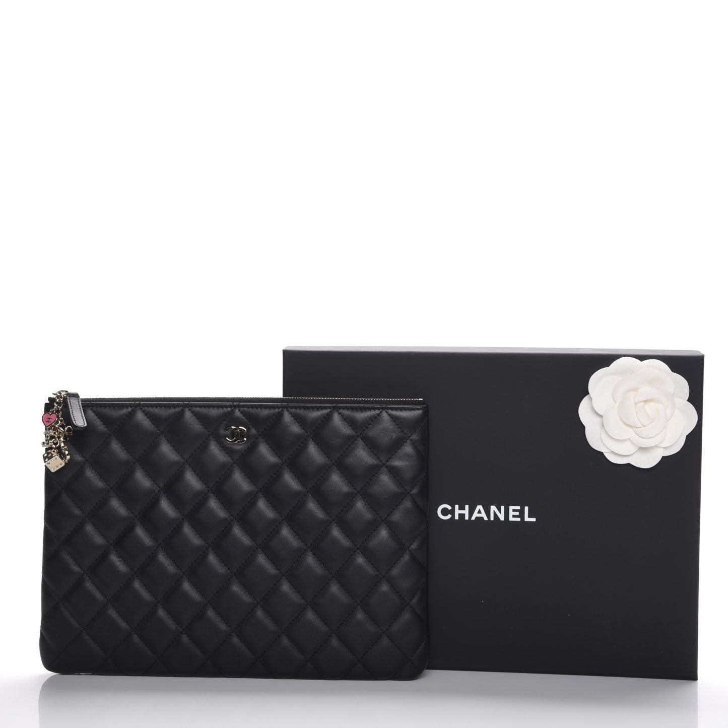 Lambskin Quilted Medium Casino Beauty CC Cosmetic Case Black