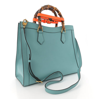 Gucci Wonka Grain Calfskin Medium Diana Tote Bag Dusty Azure Orange Fluo 3 of 13