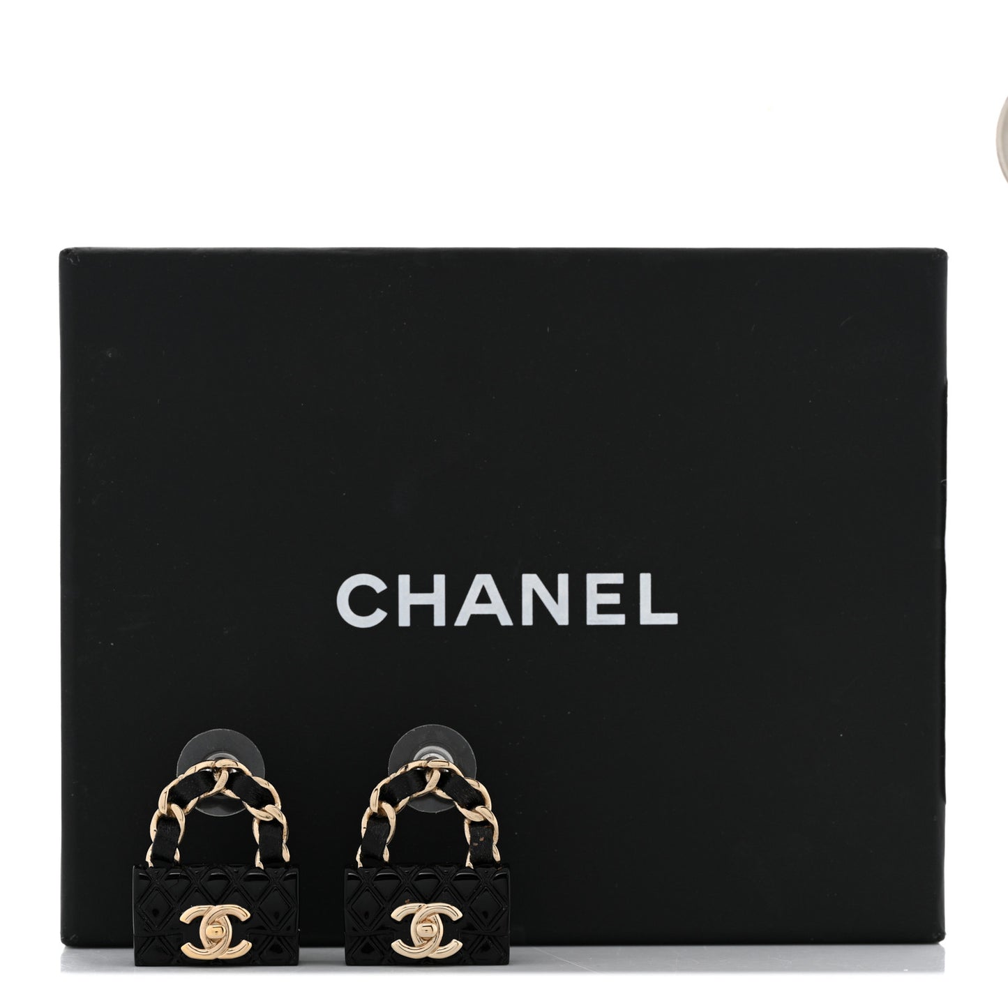 Metal Resin Lambskin Quilted CC Turnlock Chain Flap Bag Earrings Black Gold