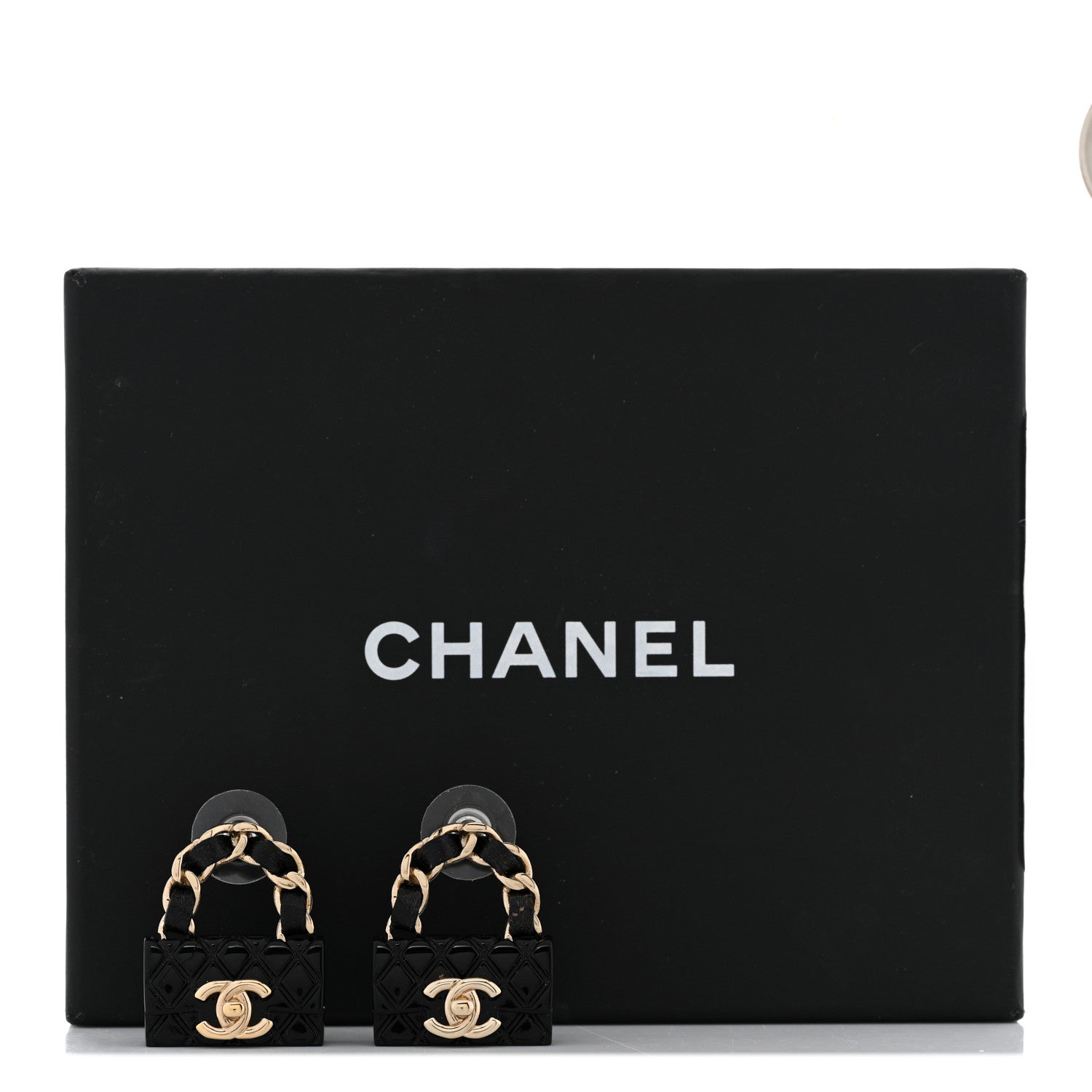 Chanel Metal Resin Lambskin Quilted CC Turnlock Chain Flap Bag Earrings Black Gold 5 of 5