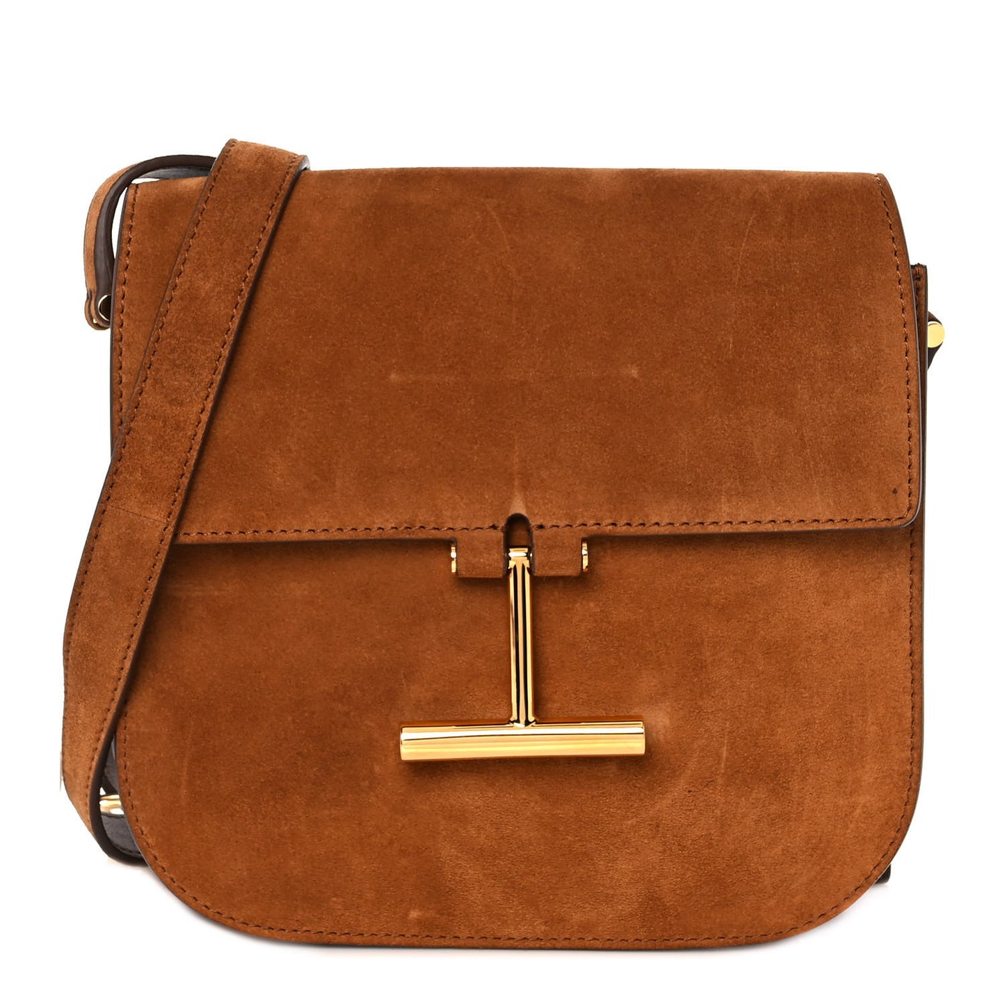 Suede Mini T Clasp Tara Crossbody Bag Tobacco