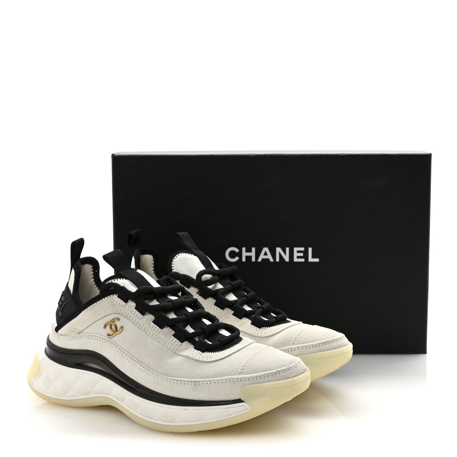Chanel Suede Calfskin Nylon Grosgrain CC Sneakers 37 White 10 of 10