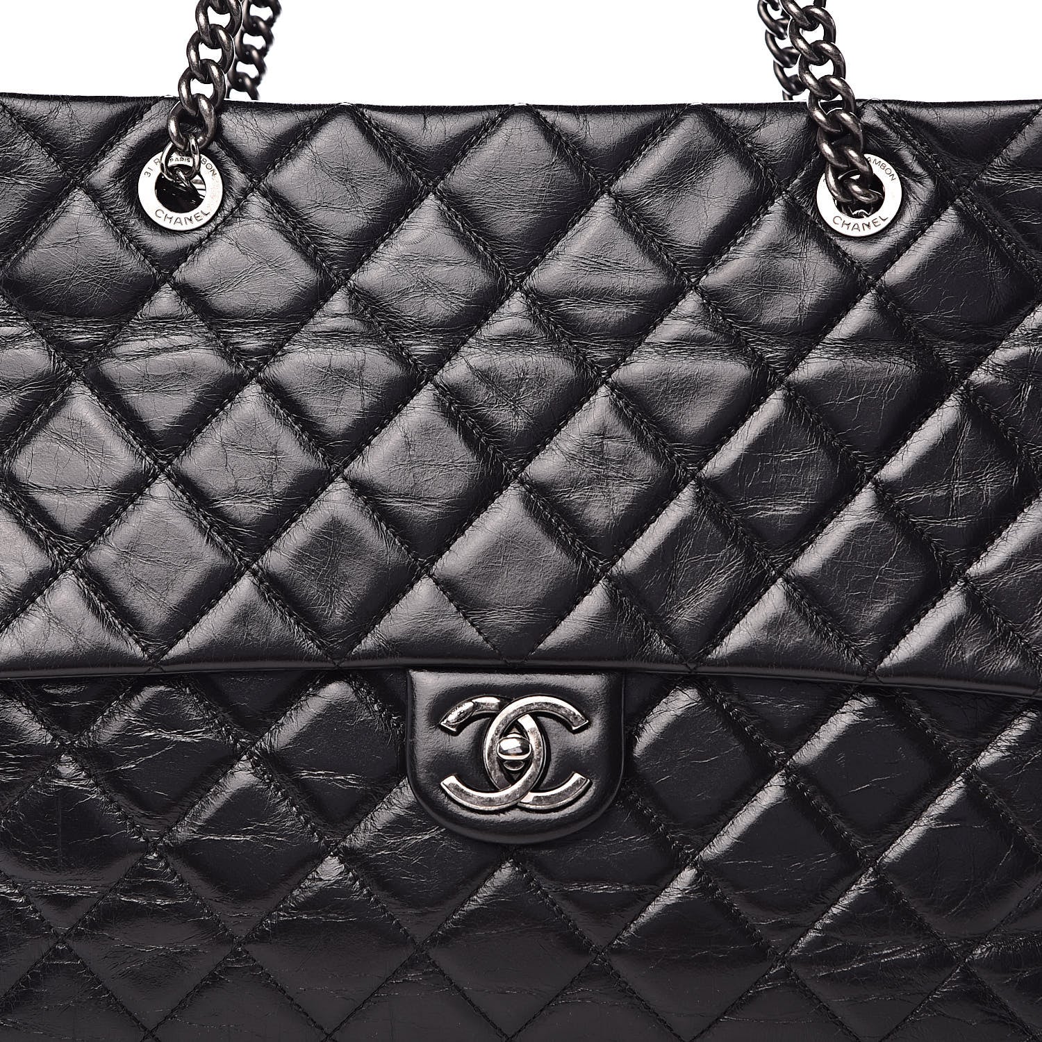 Chanel Glazed Calfskin Quilted Large Duo Color Tote Black 8 of 12