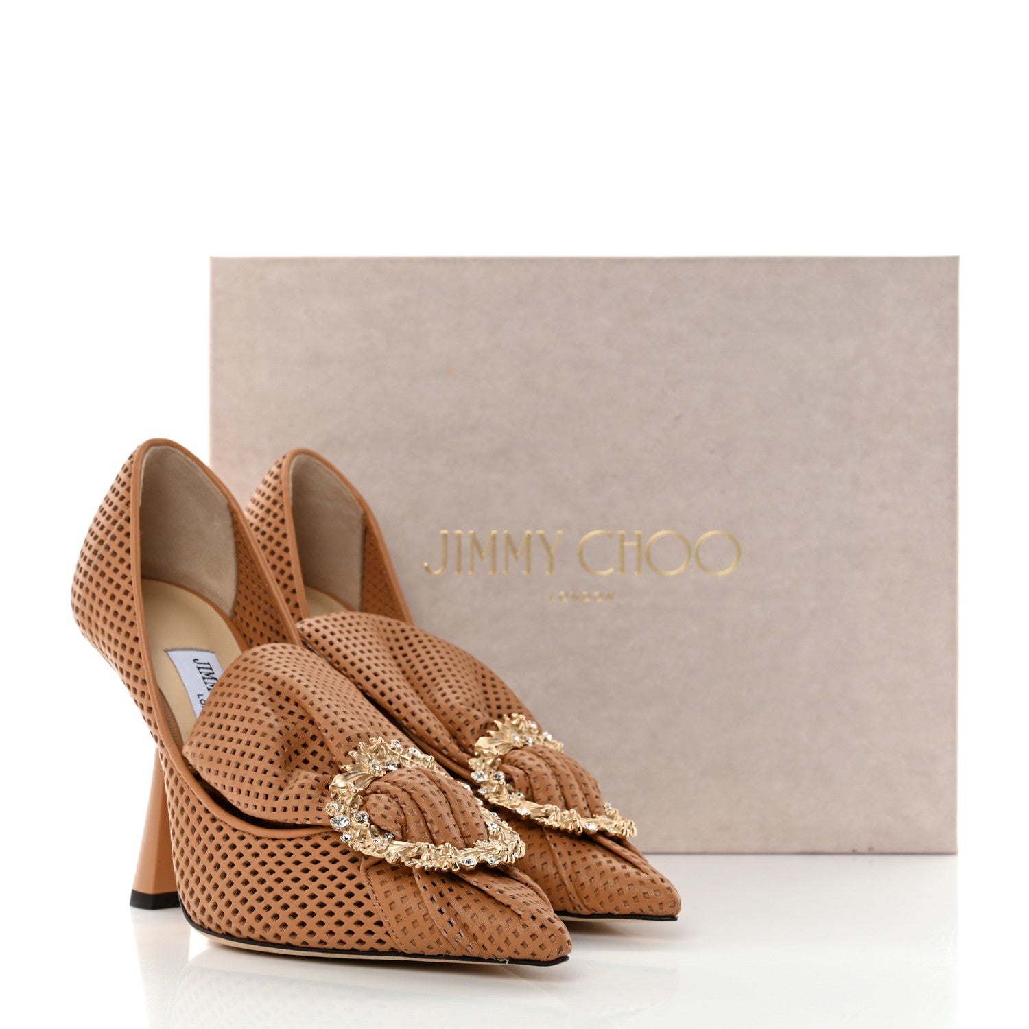 Jimmy Choo Calfskin Crystal Embellished Lyz 100 Pointed Pump 36 Nutmeg 8 of 8
