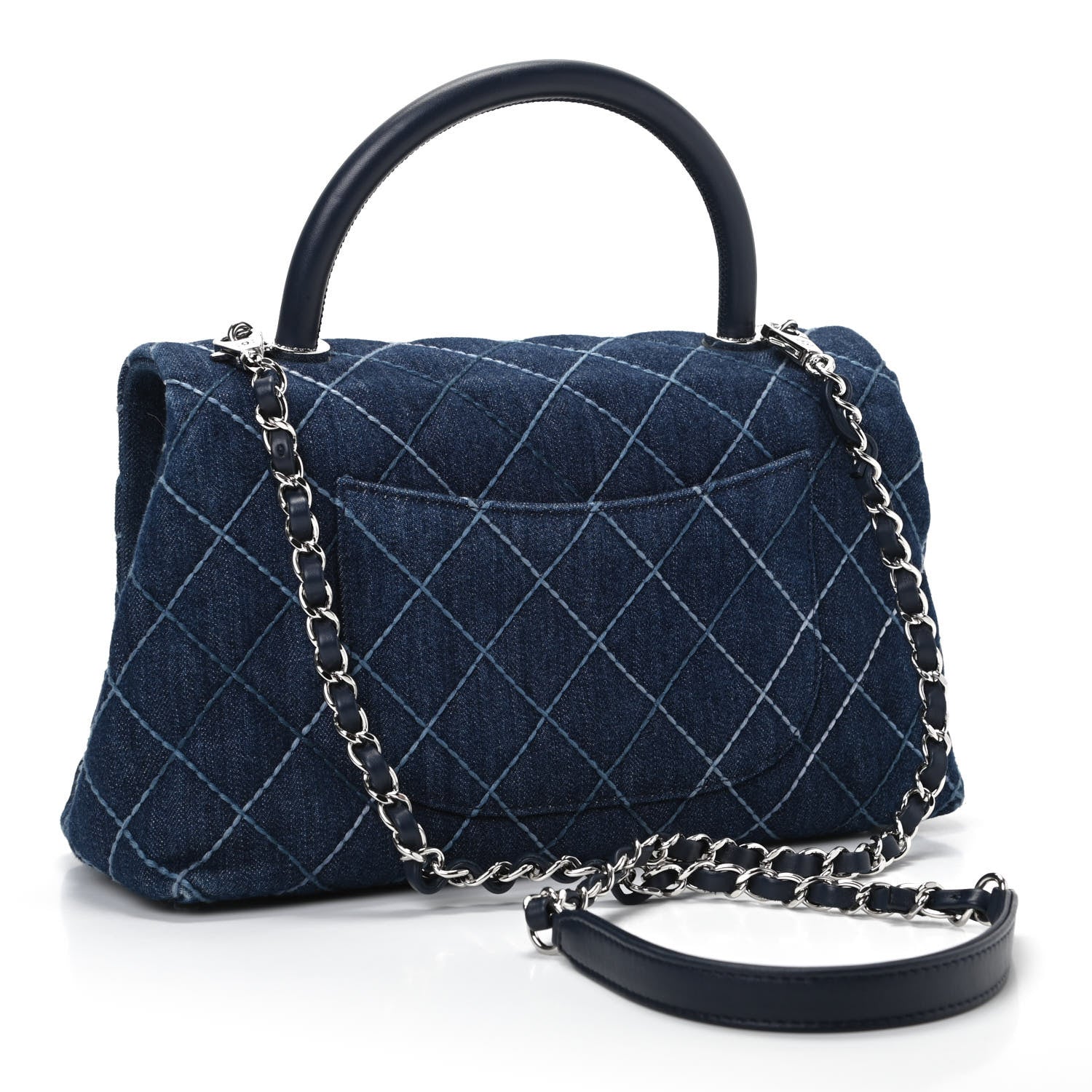 Chanel Denim Quilted Small Coco Handle Flap Blue 3 of 10