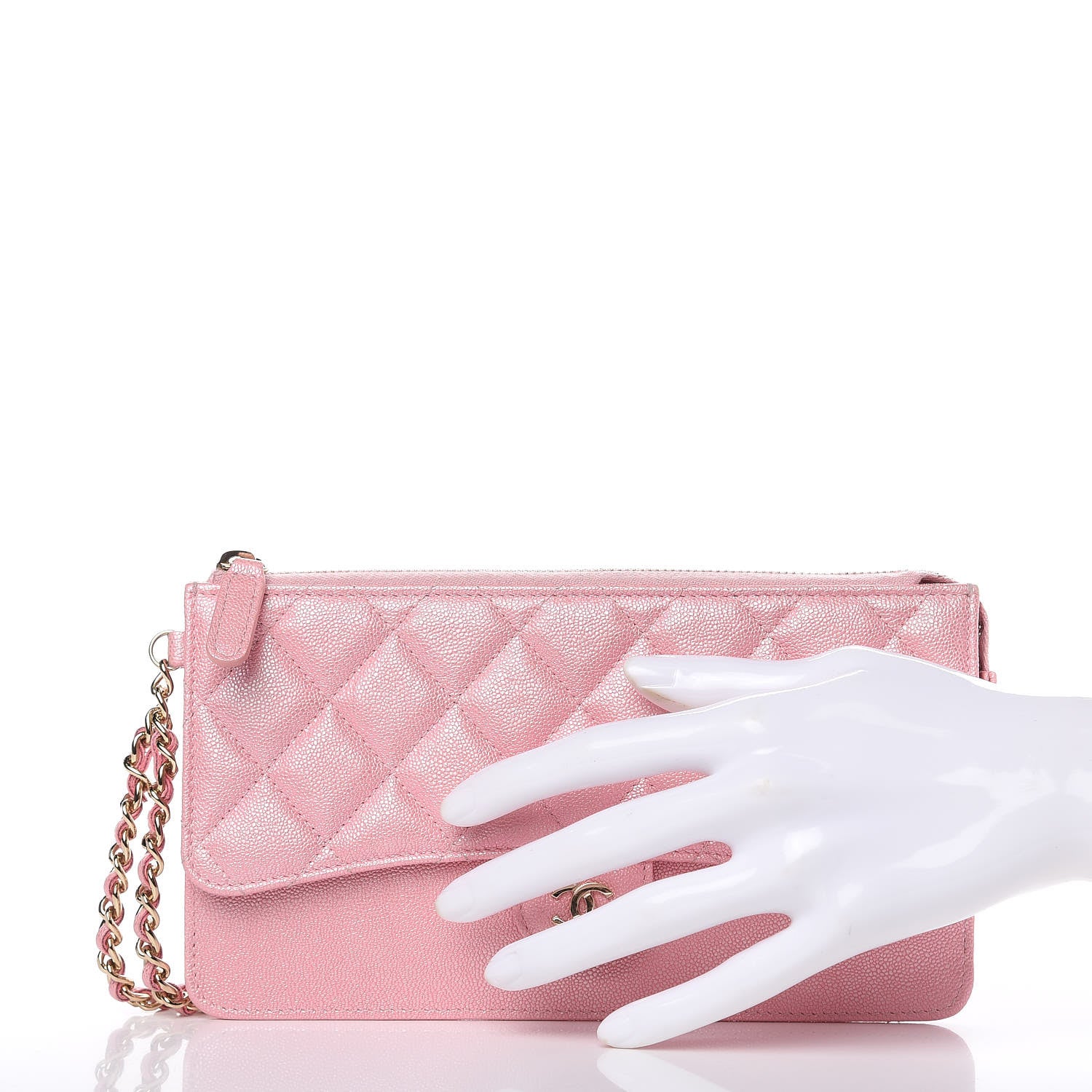 Chanel Iridescent Caviar Quilted Classic Pouch With Handle Rose Pink 2 of 8