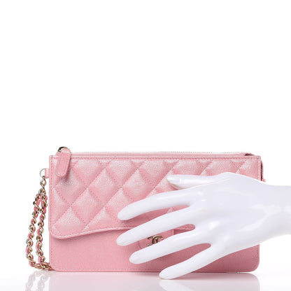 Chanel Iridescent Caviar Quilted Classic Pouch With Handle Rose Pink 2 of 8