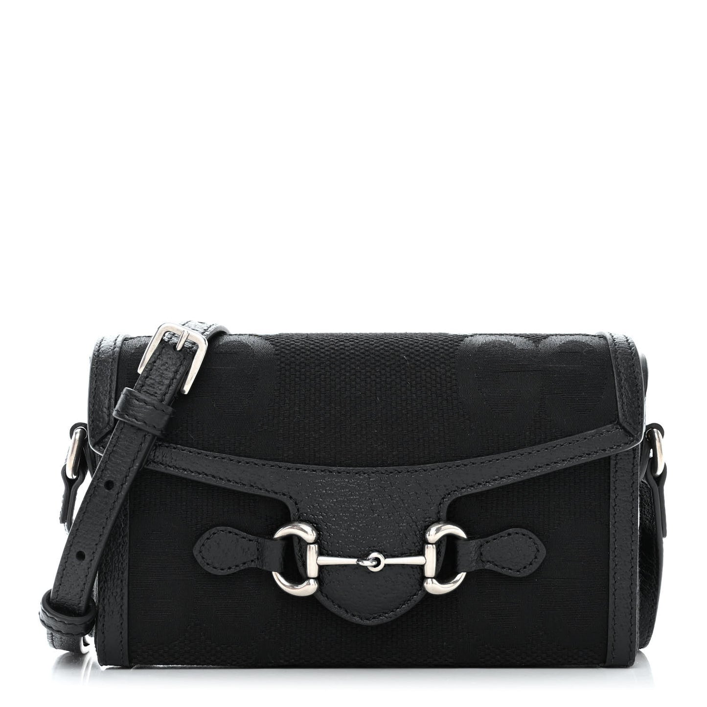 Monogram Jumbo GG Textured Dollar Calfskin Mini Horsebit 1955 Shoulder Bag Black
