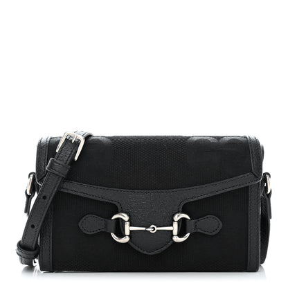 Gucci Monogram Jumbo GG Textured Dollar Calfskin Mini Horsebit 1955 Shoulder Bag Black 1 of 10