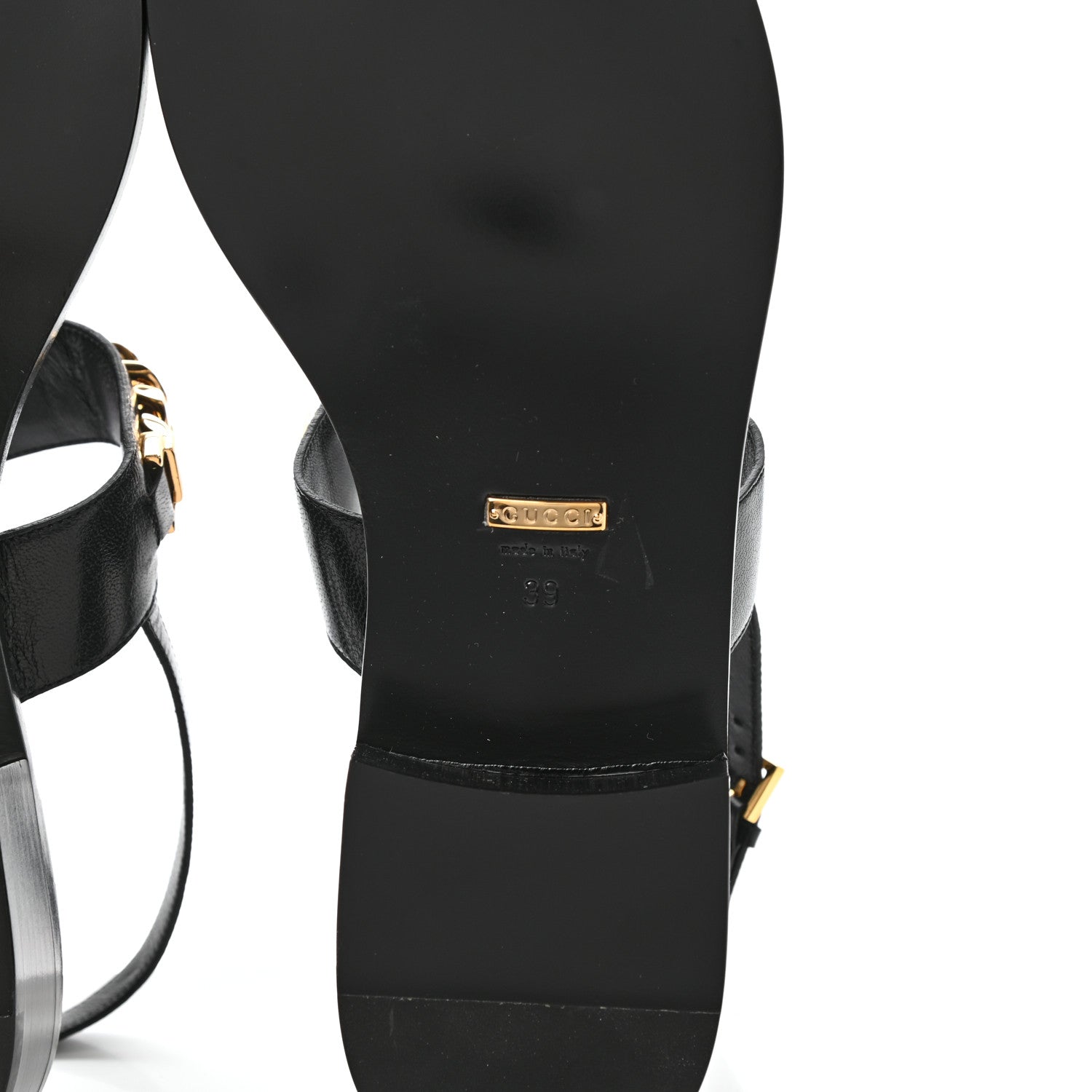 Gucci Calfskin Chain Thong Sandals 39 Black 6 of 7
