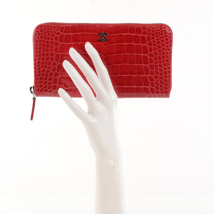Chanel Alligator Large Gusset Zip Around Wallet Red 2 of 8