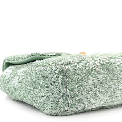 Chanel Sequin Quilted Medium Chanel 19 Flap Light Green 9 of 10