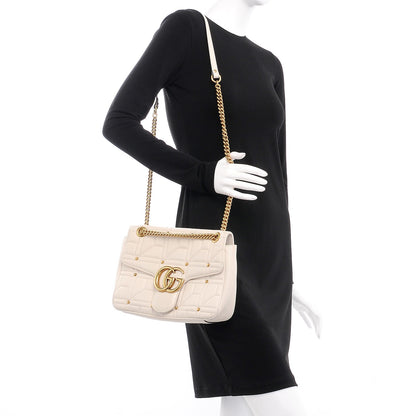 Gucci Calfskin Matelasse Studded Medium GG Marmont Shoulder Bag White 3 of 13