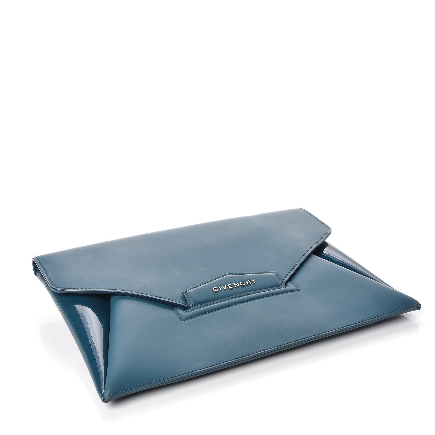 Givenchy Rubber Effect Calfskin Patent Medium Antigona Envelope Clutch Petrol Blue 4 of 7