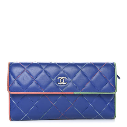 Chanel Lambskin Quilted Cuba Long Flap Wallet Blue Multicolor 1 of 12