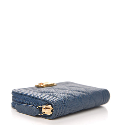 Chanel Caviar Quilted Boy Zip Around Coin Purse Wallet Dark Blue 3 of 6