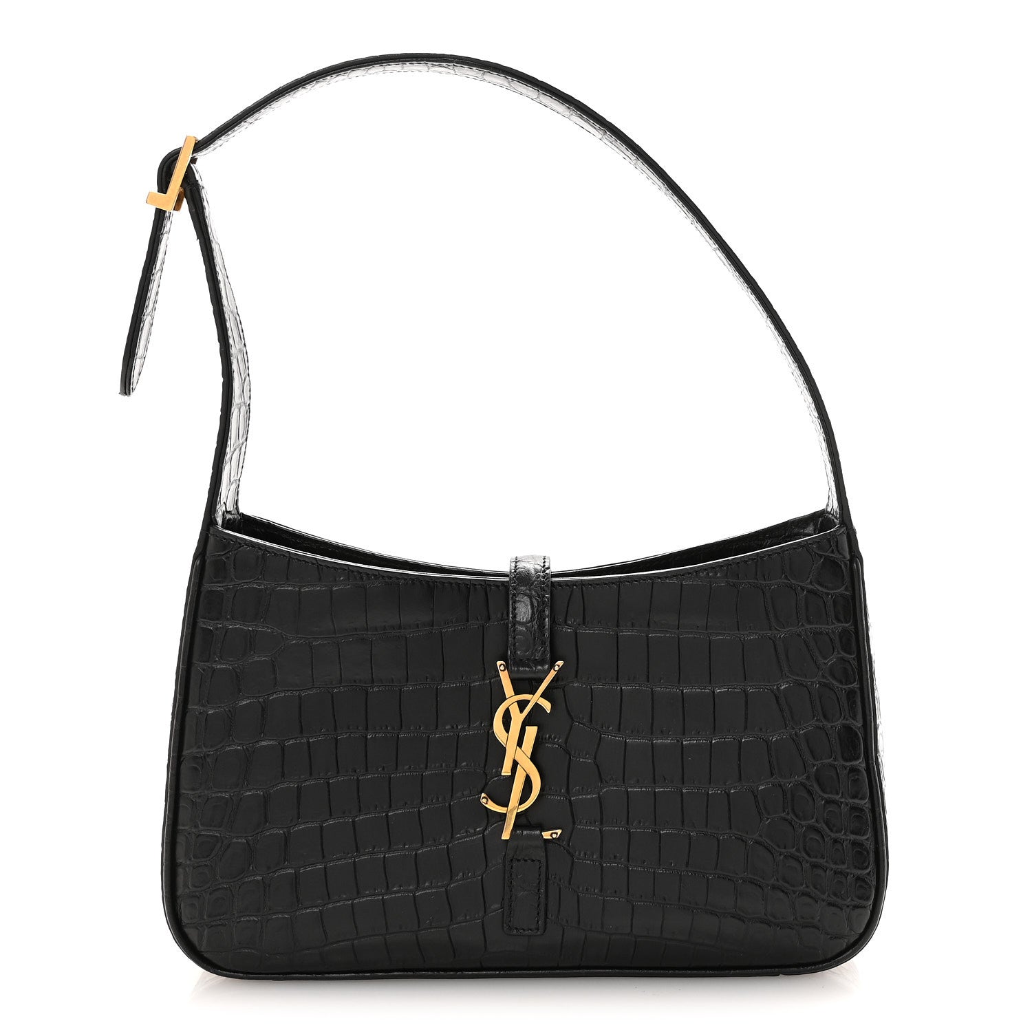 Saint Laurent Calfskin Crocodile Embossed LE 5 A 7 Hobo Black 1 of 9