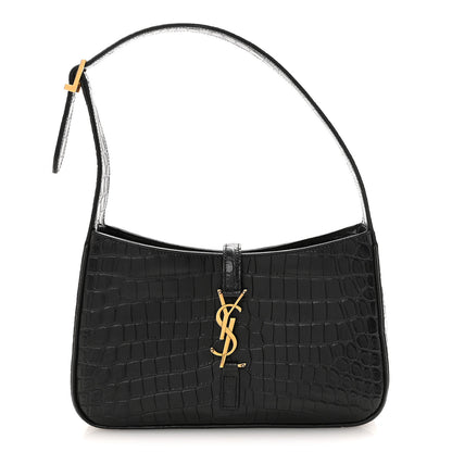 Saint Laurent Calfskin Crocodile Embossed LE 5 A 7 Hobo Black 1 of 9