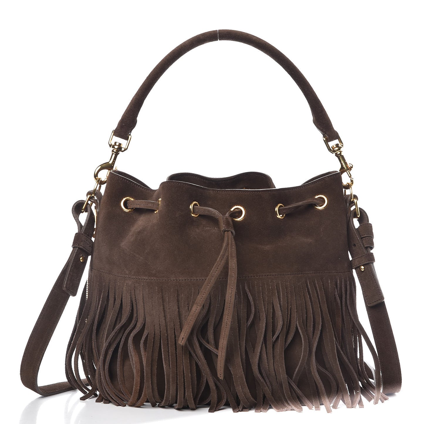 Suede Calfskin Small Emmanuelle Fringe Bucket Bag Black