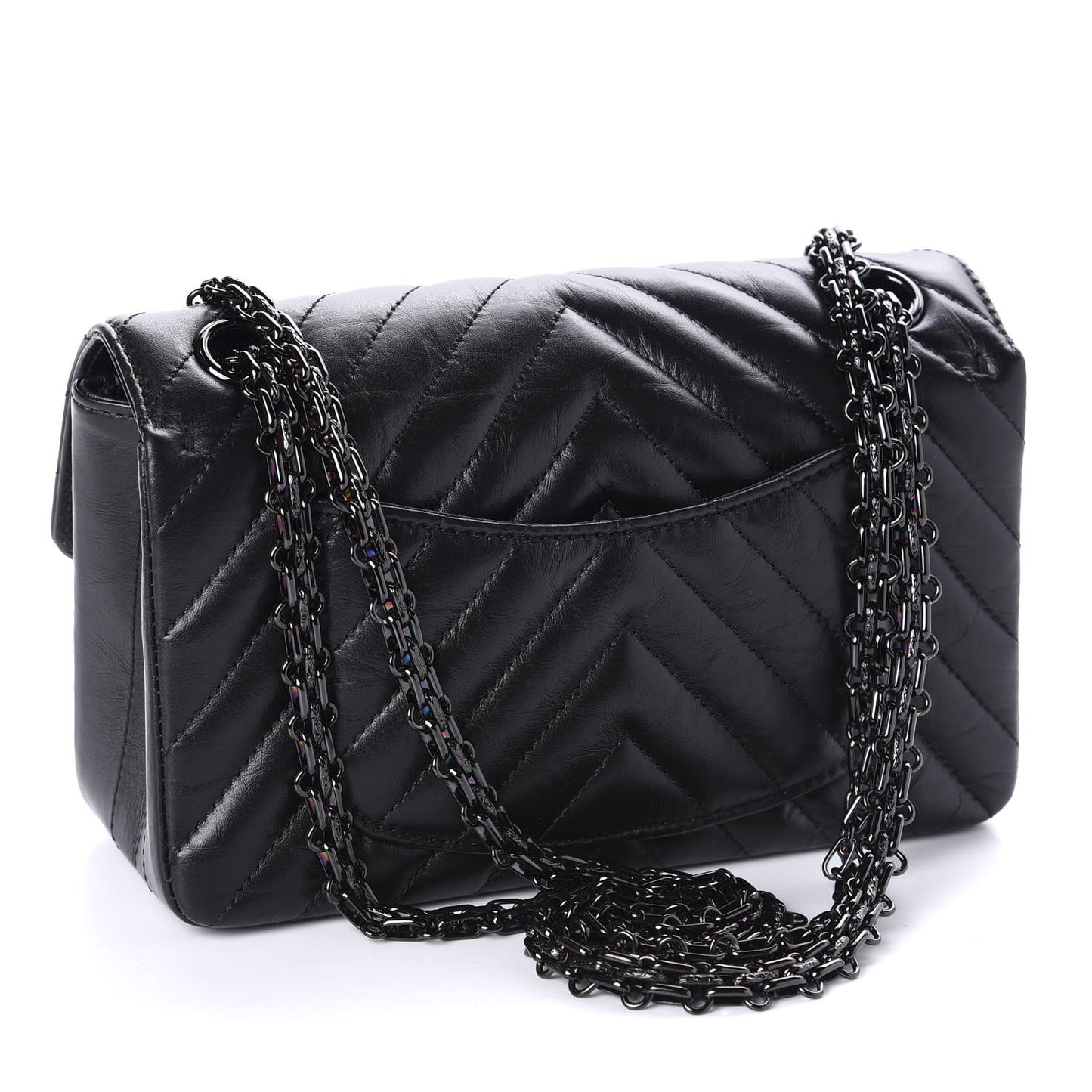 Aged Calfskin Chevron Quilted 2.55 Reissue Mini Flap So Black