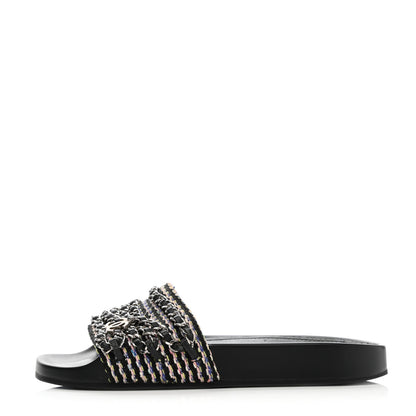 Chanel Tweed Lambskin Chain Flat Sandals 35 Black Multicolor 1 of 14