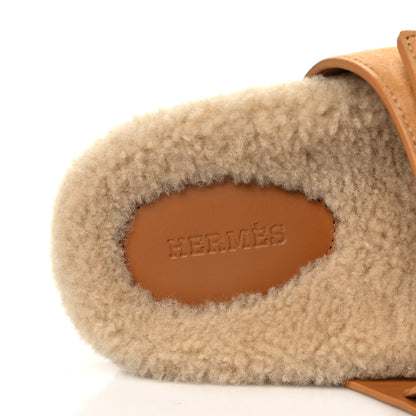 Hermes Suede Goatskin Woolskin Womens Chypre Sandals 36.5 Golden Beige 7 of 9