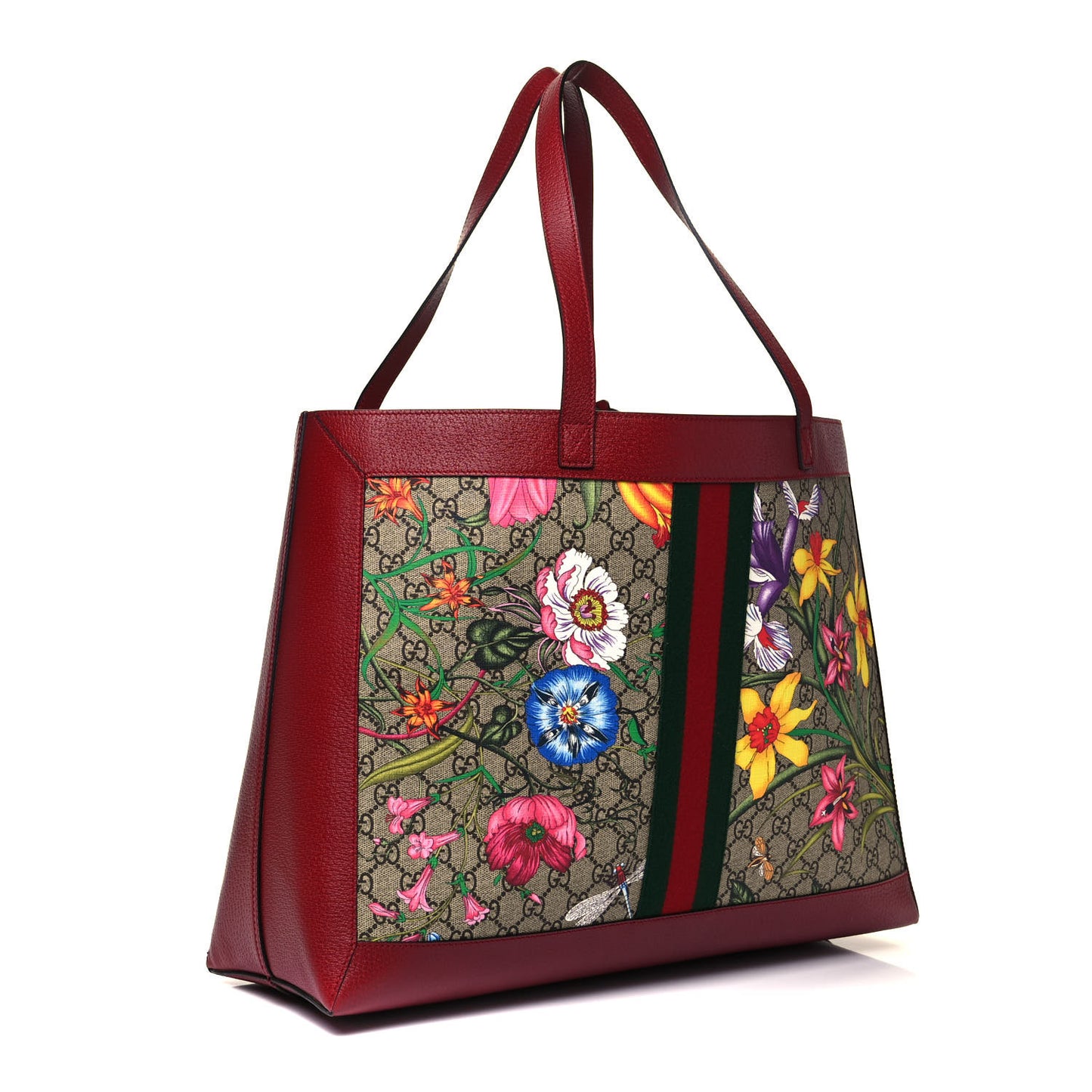 GG Supreme Monogram Flora Web Large Ophidia Tote Red