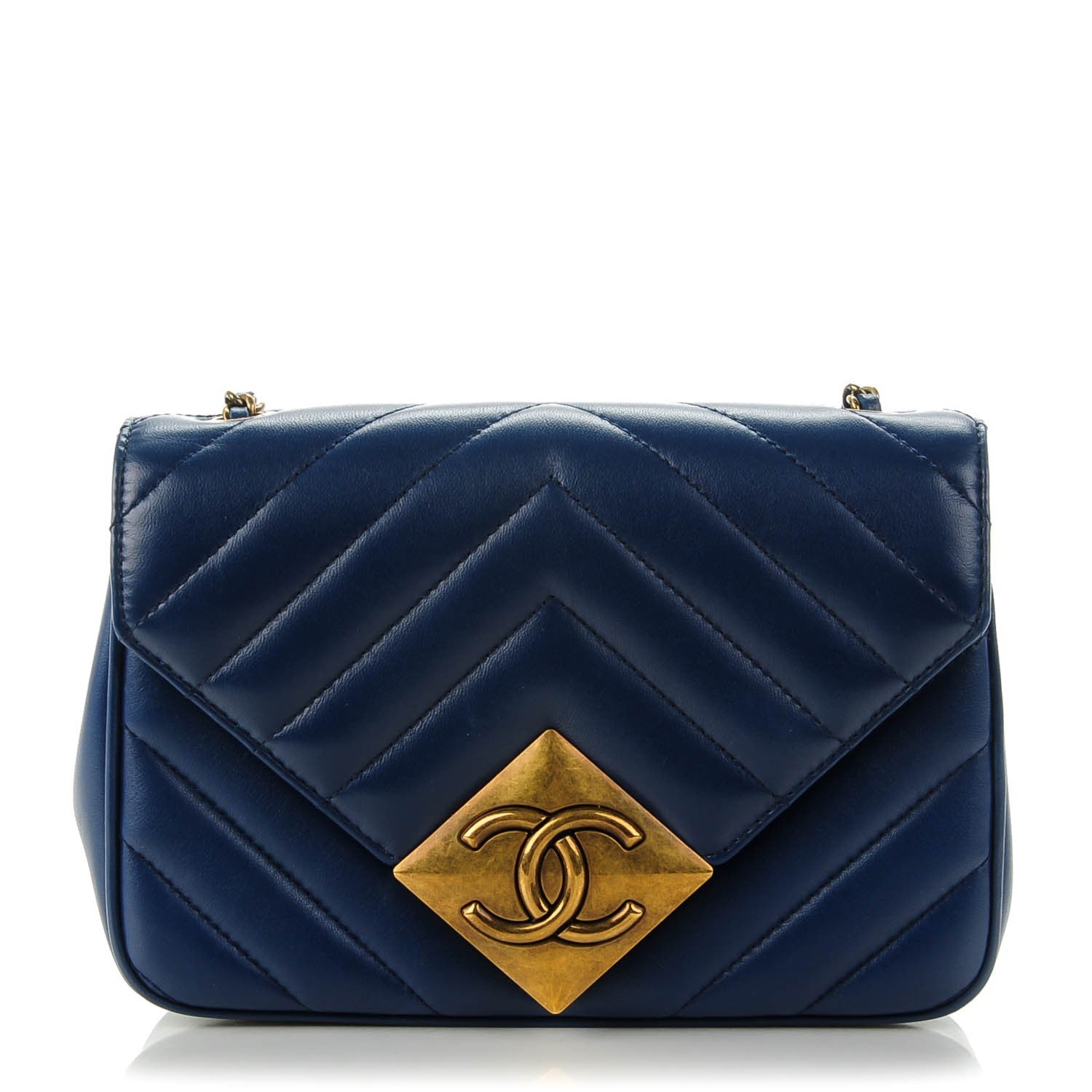 Chanel Lambskin Chevron Quilted Mini Pyramid CC Flap Navy Blue 1 of 7
