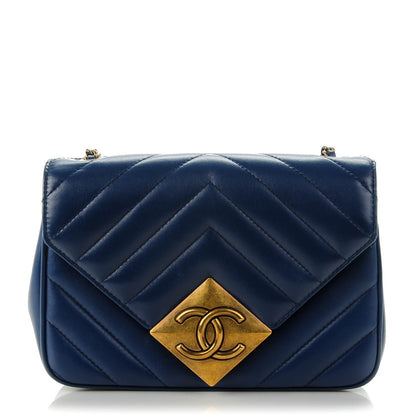 Chanel Lambskin Chevron Quilted Mini Pyramid CC Flap Navy Blue 1 of 7