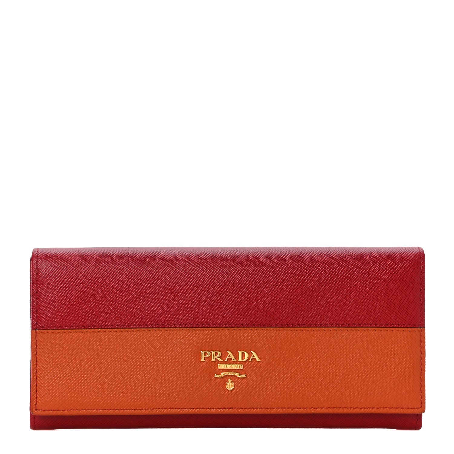 Prada Saffiano Bi-Color Metal Continental Flap Wallet Fuoco Papaya 1 of 17