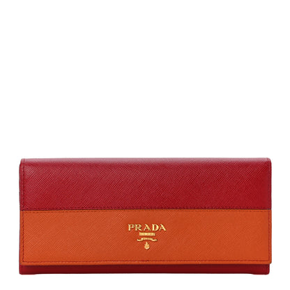Prada Saffiano Bi-Color Metal Continental Flap Wallet Fuoco Papaya 1 of 17