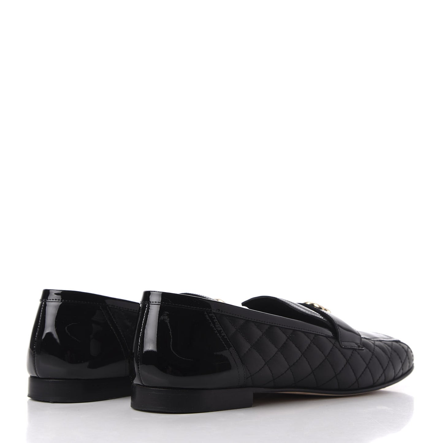 Patent Calfskin Quilted Womens CC Loafers 40 Black