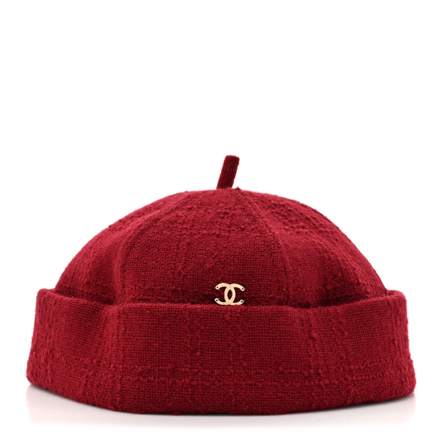 Wool Tweed CC Beret Beanie Hat M Burgundy