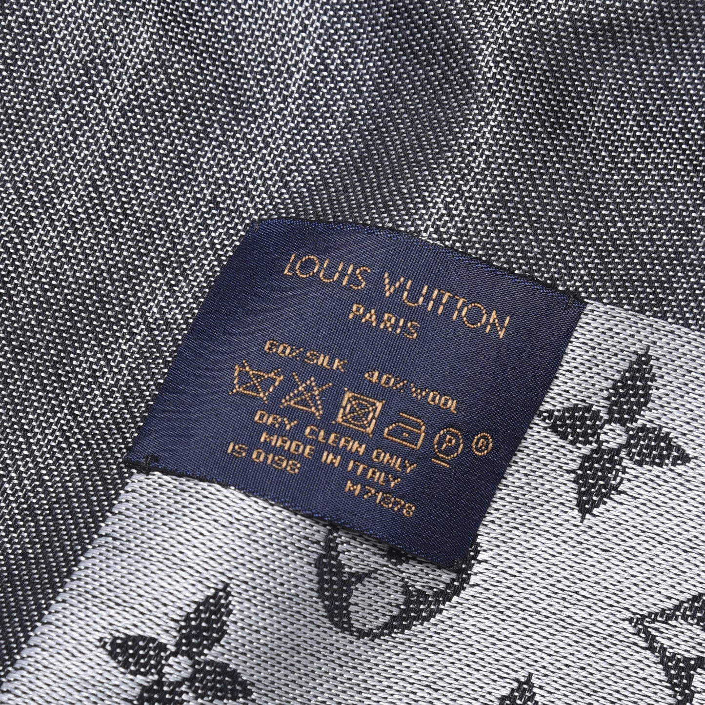 Silk Wool Monogram Denim Shawl Black