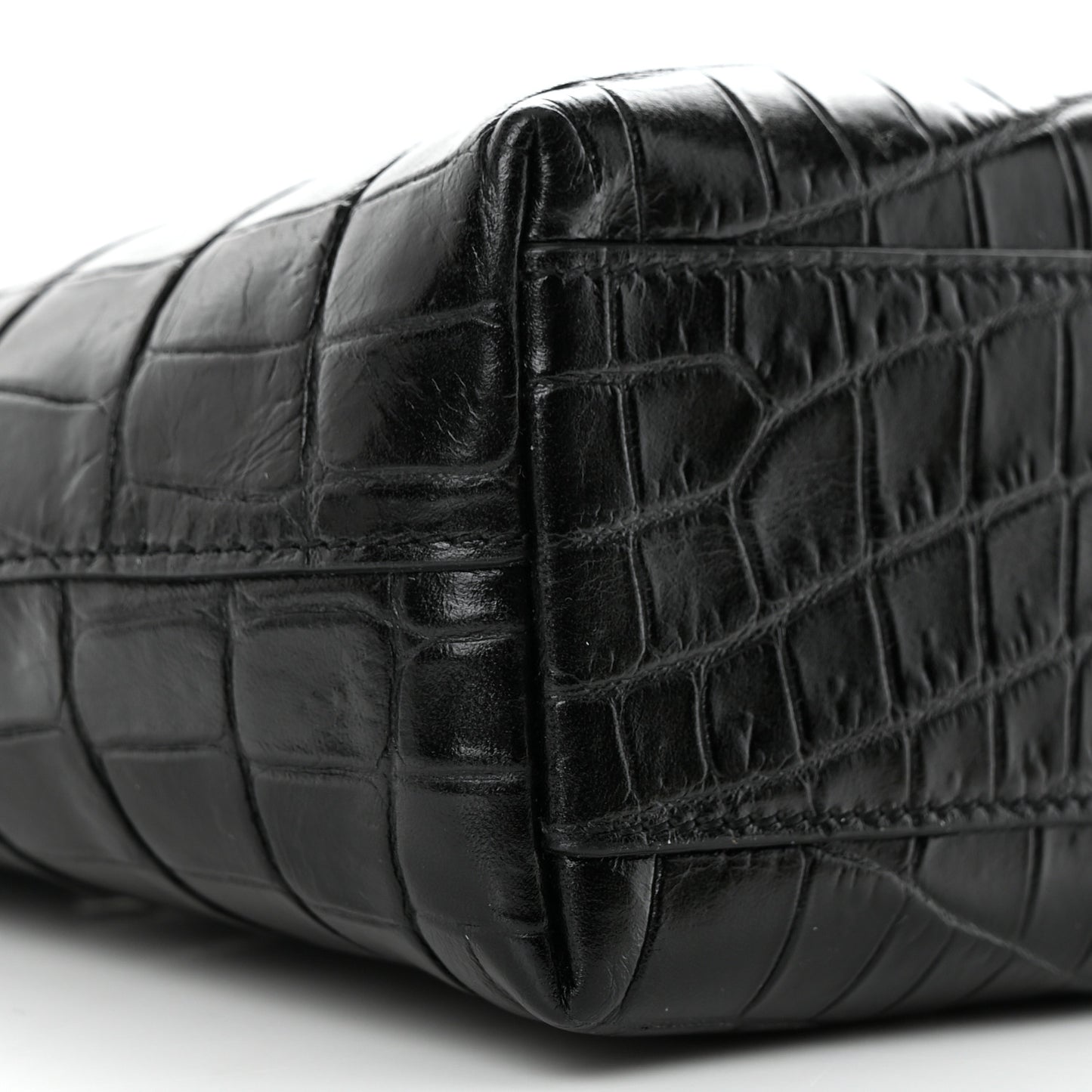 Calfskin Crocodile Embossed Paris Mini Toy Shopper Tote Black