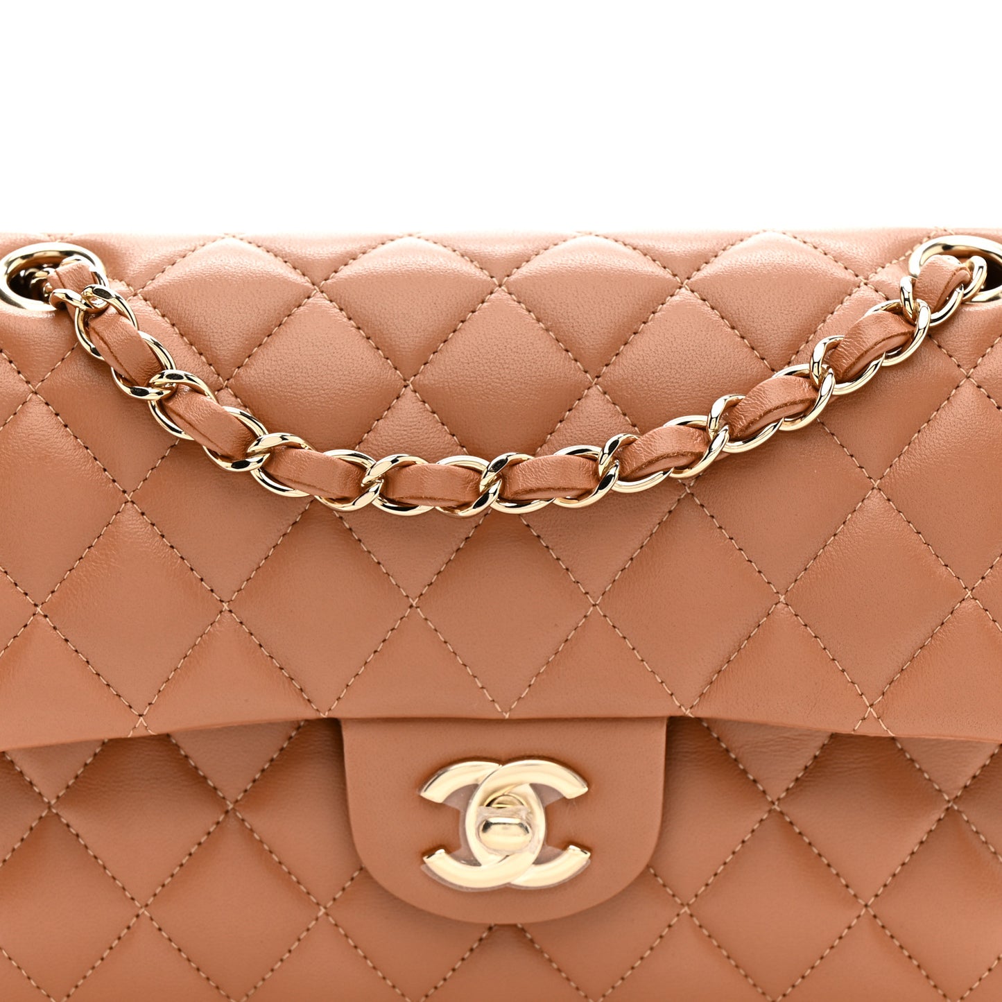 Lambskin Quilted Small Double Flap Brown