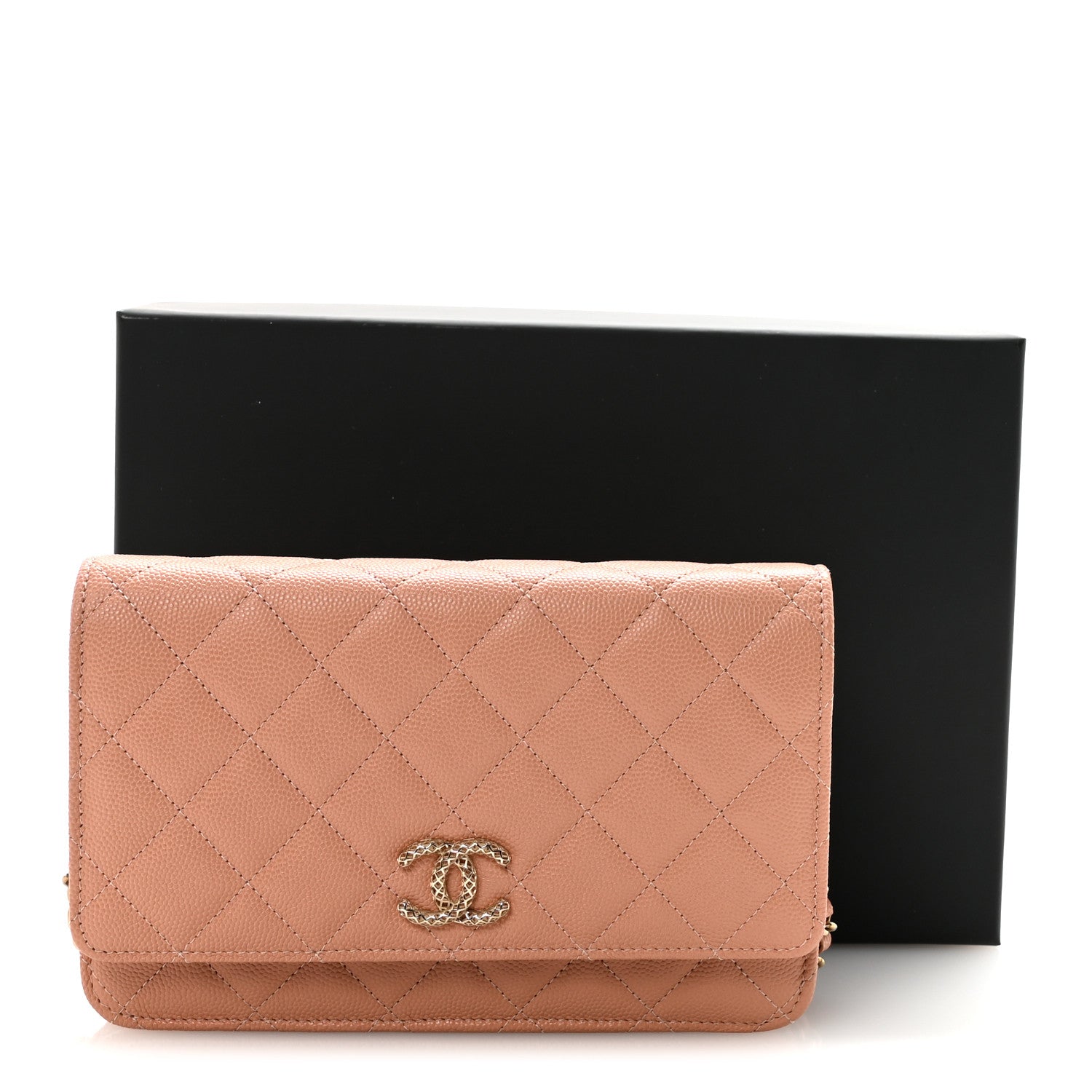 Chanel Caviar Quilted Perforated Metal CC Wallet On Chain WOC Beige 12 of 12