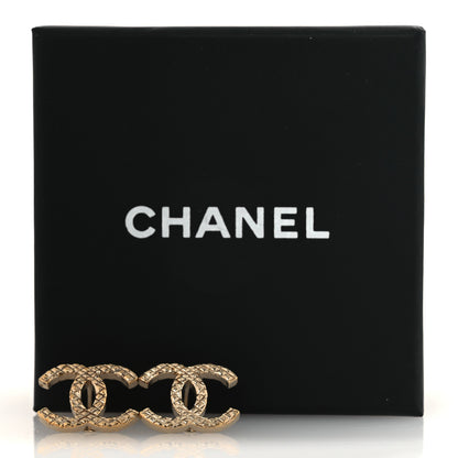 Chanel Metal Textured CC Earrings Gold 5 of 5