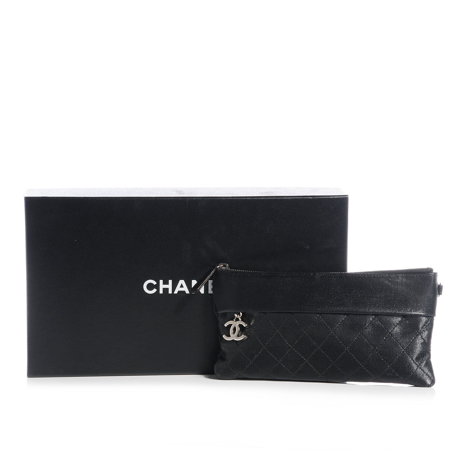 Chanel Quilted Coated Canvas Paris Biarritz Ligne Clutch Black 8 of 8