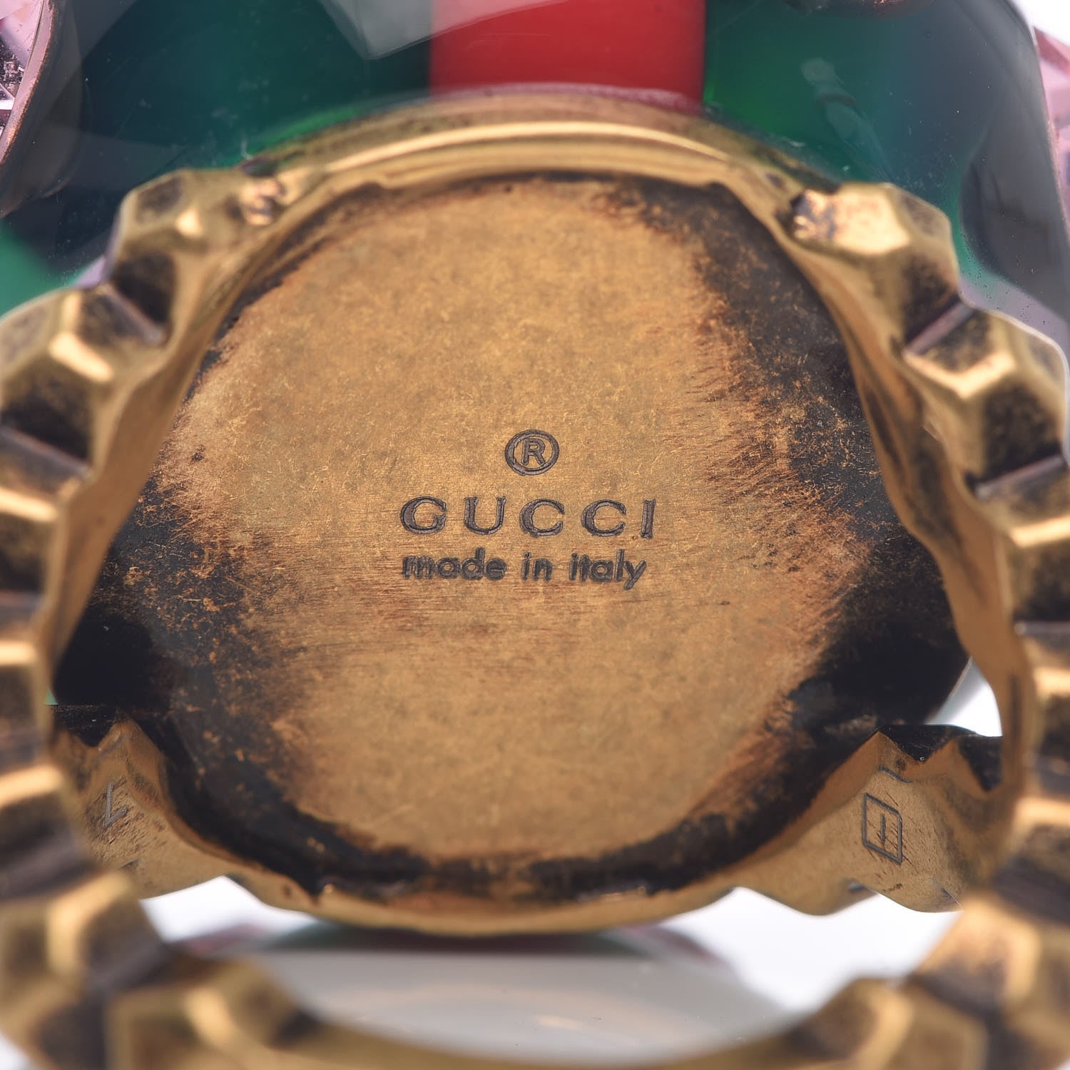 Gucci Crystal Resin Sylvie Vintage Web Ring L Green Red 5 of 5