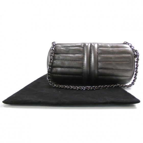 Leather Quilted Evening Bag Metallic Gray