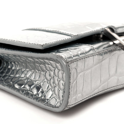 Balenciaga Metallic Calfskin Crocodile Embossed Hourglass Chain Bag Silver 10 of 12