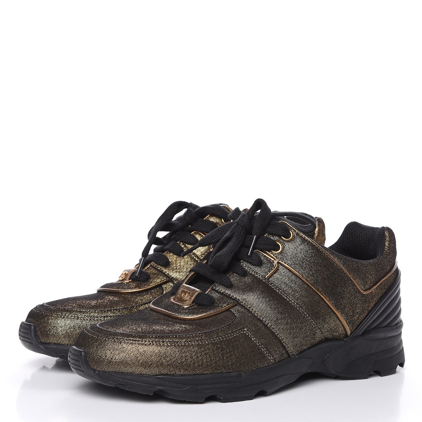 Metallic Fabric Calfskin Womens CC Sneakers 39 Golden Brown