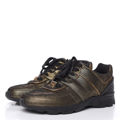 Chanel Metallic Fabric Calfskin Womens CC Sneakers 39 Golden Brown 3 of 7