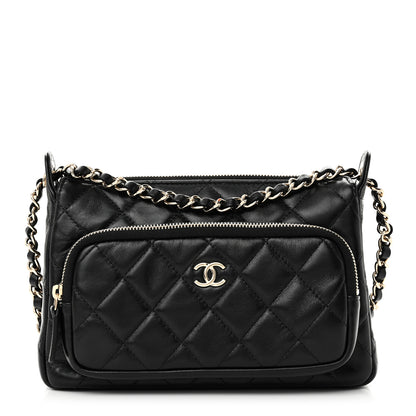 Chanel Shiny Crumpled Lambskin Quilted Small Preppy Pocket Clutch With Chain Black 1 of 10