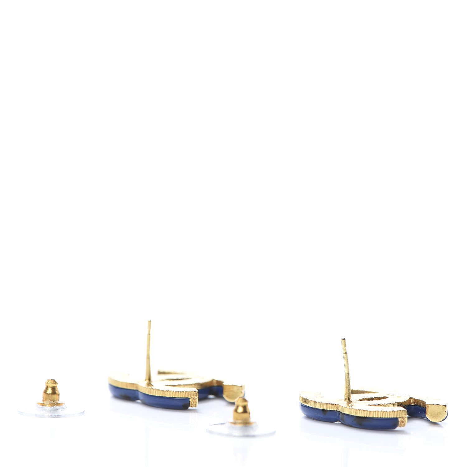 Chanel Resin CC Earrings Blue Black Gold 3 of 4