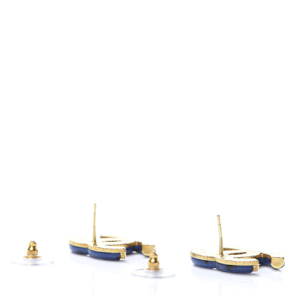 Chanel Resin CC Earrings Blue Black Gold 3 of 4